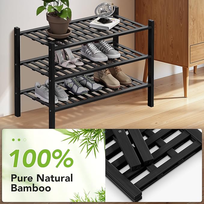 Haddockway 3 Tier Bamboo Shoe Rack Storage Organizer, Small Space 27"x11"x20" - Image 5