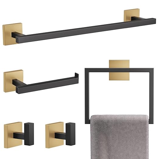 YACVCL Towel Bar Set, 5-Piece Black and Gold Bathroom Hardware Set, SUS304 by YACVCL