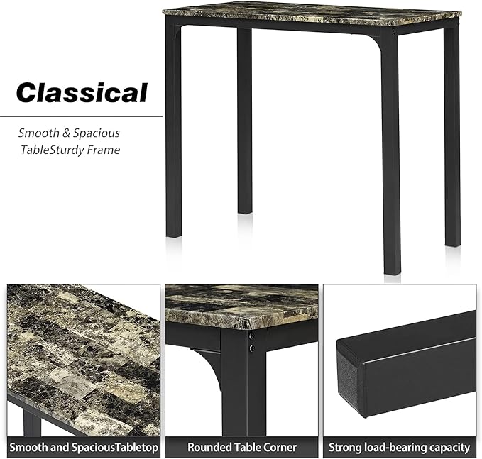 VECELO Dining Table Set with 2 Stools, 3 Piece Counter Height - Image 6