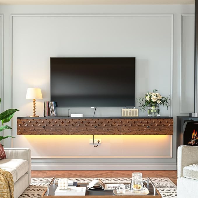Fully-Assembled Floating TV Stand, Vintage Carved Floating Entertainment Center - Image 7