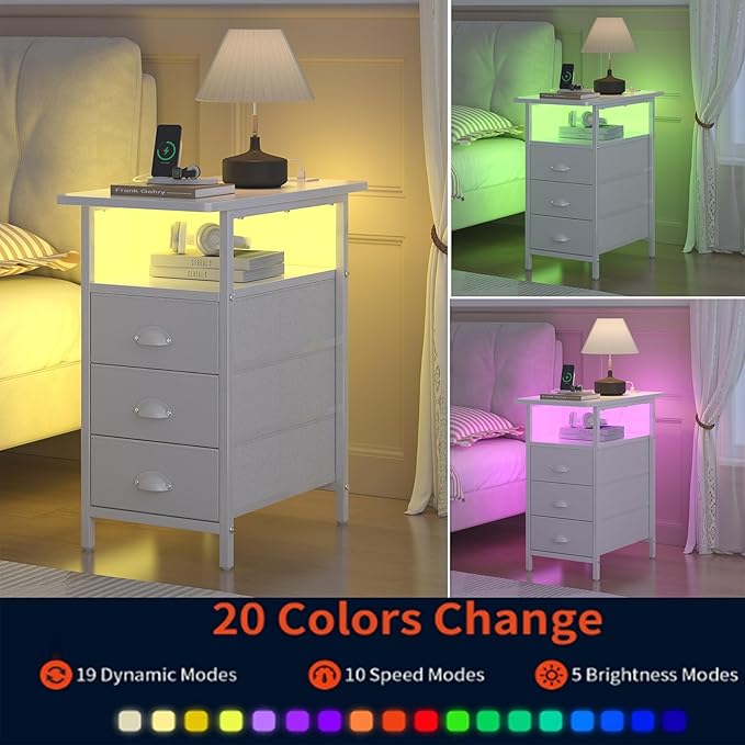 End Table with Charging Station, LED Side Tables with USB Ports and Outlets - Image 6