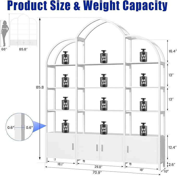 Triple Wide 5 Tier Tall Arched Bookshelf and Bookcase - Image 2