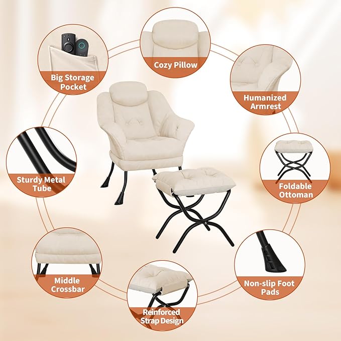 IDEALHOUSE Lazy Chair with Ottoman - Image 4