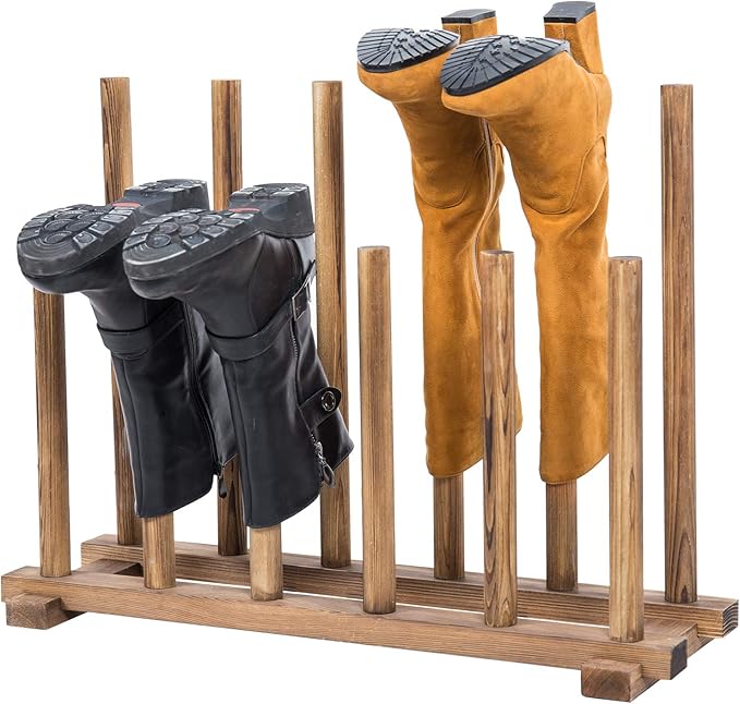 MyGift Rustic Burnt Brown Solid Wood Floor Standing Boot Holder Rack, Wooden - Image 7