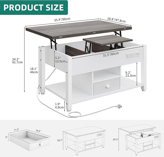 YITAHOME 4-in-1 Lift Top Coffee Table - Image 3