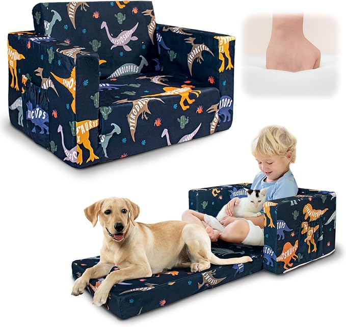 Kids Couch, 2-in-1 Kids Fold Out Couch, Convertible Kid Sofa to Lounger by Beavtaens