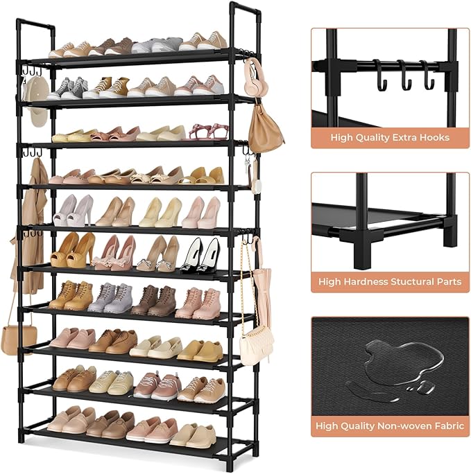 Tall Shoe Rack 10 Tier Shoe Organizer Large Shoe Shelf - Image 4