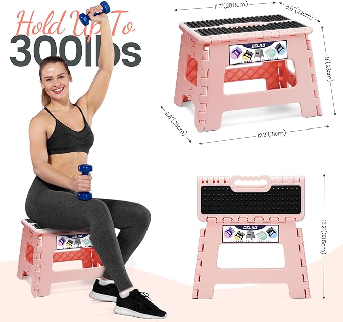 Delxo Folding Step Stool 9 Inch, Non-Slip Foldable Stools Up to 300 LBS - Image 3