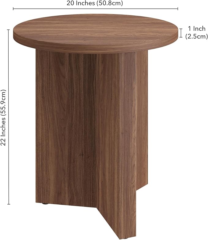 Henn&Hart 20" Wide Round Side Table in Satin Walnut, - Image 3