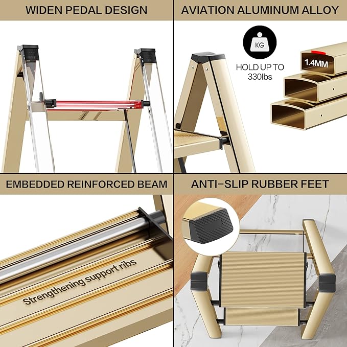 2 Step Ladder, Aluminum Lightweight Folding 2 Step Stool - Image 4