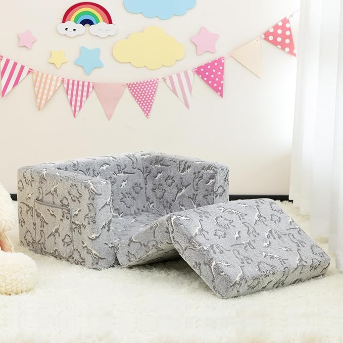 ALIMORDEN 2-in-1 Flip Out Cuddly Sherpa Toddler Couch, Convertible Sofa to - Image 8