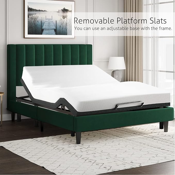 SHA CERLIN Queen Bed Frame/Velvet Upholstered Platform Bed Frame - Image 7