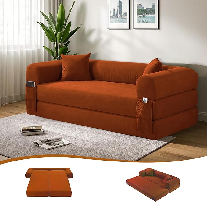 80" Convertible Sofa Bed, 3-in-1 Corduroy Folding Pull Out Couch by Cleanthewayyouwant