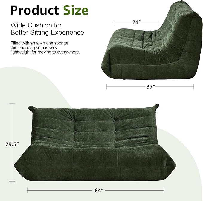 Hobestluk Bean Bag Chair Giant Bean Bag Sofa 2 Seater Bean Bag Chairs - Image 2