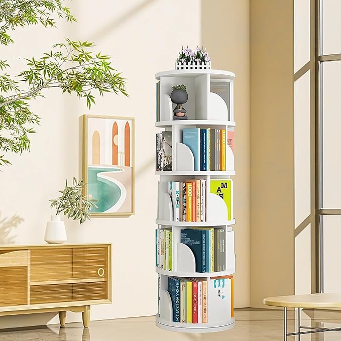 Rotating Bookshelf Tower, 360 Display 5 Tier Floor Standing Bookcase Storage - Image 9