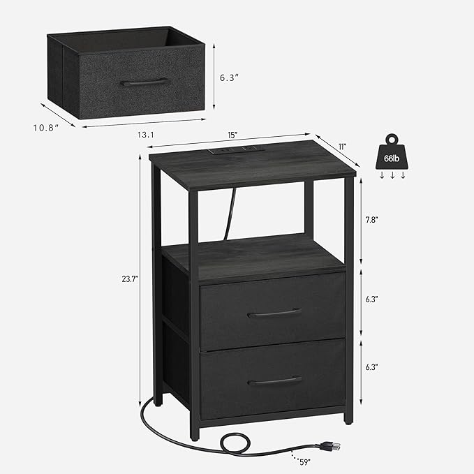 TUTOTAK LED End Table with Charging Station, Nightstand with Cloth Drawer - Image 3