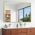 Gold Bathroom Mirror, Brushed Gold Mirror, Metal Frame Square Corner Vanity by JENBELY