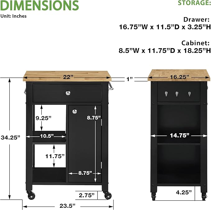 OSP Home Furnishings Derry Modern Farmhouse Kitchen Cart - Image 7