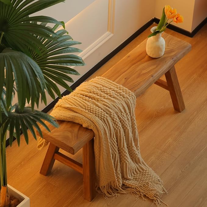 47.2in Wood Bench Indoor – Rustic Farmhouse Entryway Bench, Skinny Bench Design - Image 6