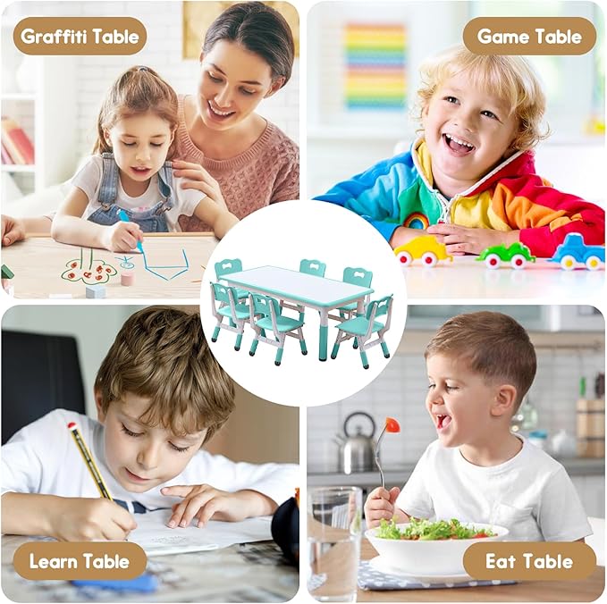 Kids Table and Chairs Set, Height Adjustable Desk - Image 6