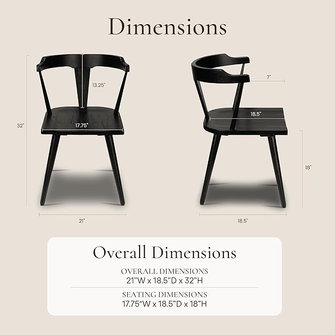 POLY & BARK Mid Century Modern Enzo Black Dining Chair – Solid Oak Wood Splat - Image 2