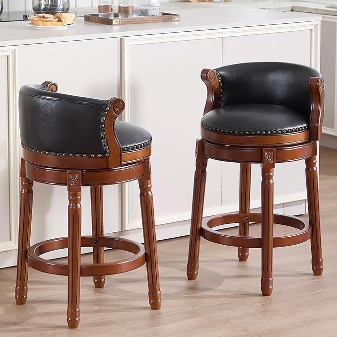 Cow top Leather Wooden Bar Stools, 29.5" Bar Height Bar Chair - Image 2