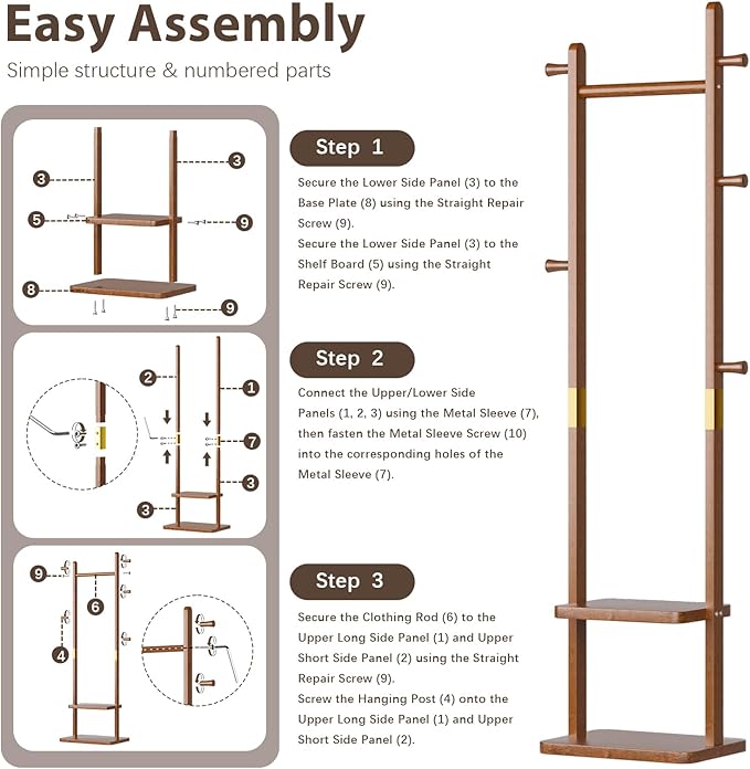 Solid Wood Coat Rack Clothes Rack, Coat Rack Freestanding - Image 7