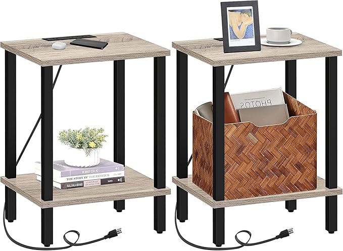 TUTOTAK End Table with Charging Station, Small Side Table, Nightstand Bedside by WelcometotheTUTOTAKHome