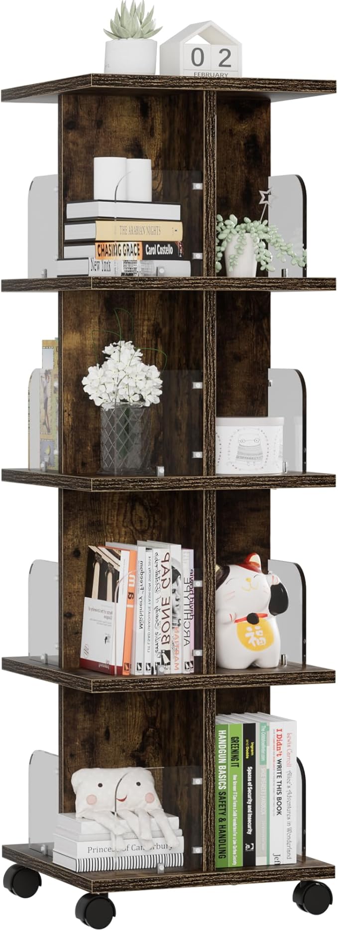 VECELO 4-Tier Rotating Bookshelf, Modern Swivel Bookcase by VECELO