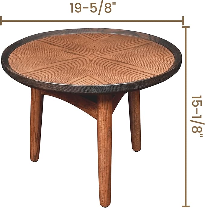 CONSDAN 20 Round Side Table, Solid Oak Frame & Veneer Top, USA Grown Hardwood - Image 2