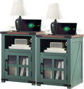 Farmhouse Nightstand with Charging Station, Rustic End Table with Tempered by Barnyatoh