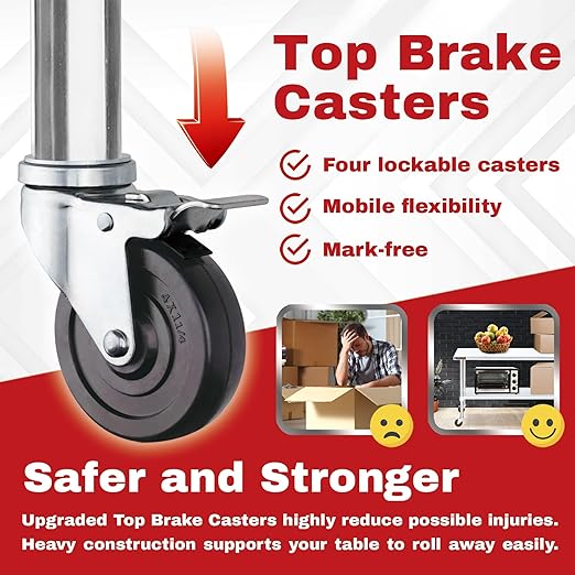 DuraSteel Stainless Steel Work Table 30" x 24" x 34" Height w/ 4 Caster Wheels - Image 6