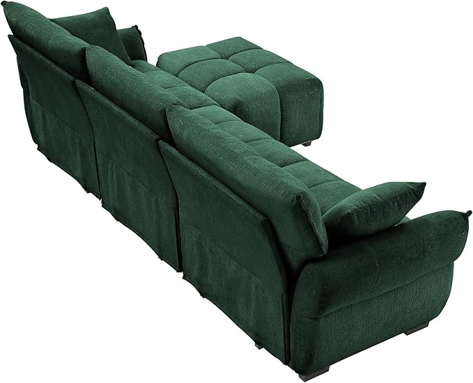Modern Chenille Fabric 3-Seat Sofa w/Ottoman+2 Pillows, Premium Upholstery - Image 8