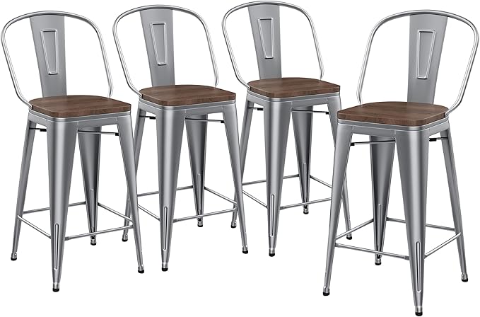 Yongqiang 24 inch Bar Stools Set of 4 High Back Kitchen Counter Height Bar - Image 9