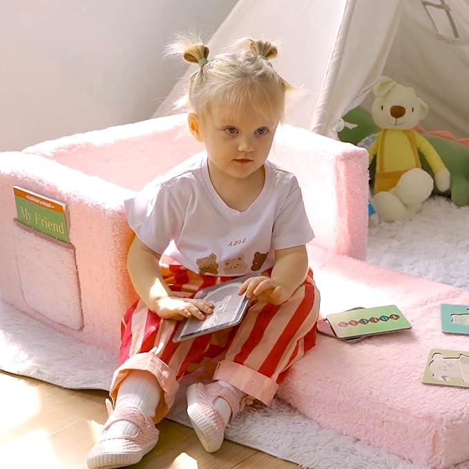 ALIMORDEN 2-in-1 Flip Out Cuddly Sherpa Toddler Couch Convertible Sofa to - Image 4