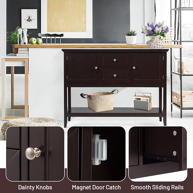 COSTWAY Buffet Sideboard, with 2 Wood Storage Drawers & Open Shelf, Console - Image 7