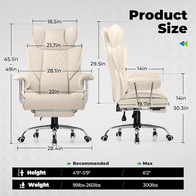 COMHOMA Big and Tall Office Chair, High Back Leather Gaming Chair - Image 2