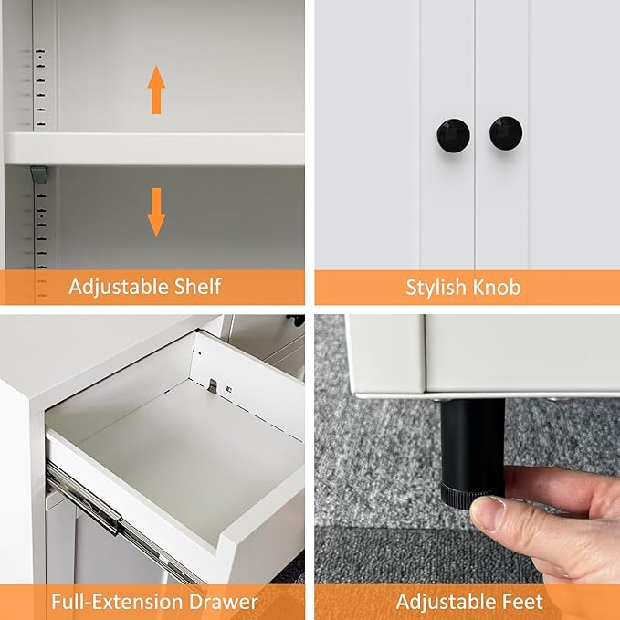 Metal Storage Cabinet with 2 Drawers and Adjustable Shelf, Sideboard Buffet - Image 5