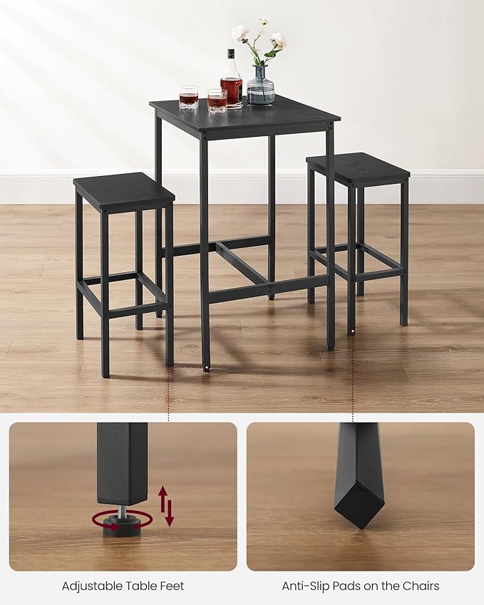VASAGLE Bar Table and Chairs Set, Square Table - Image 8