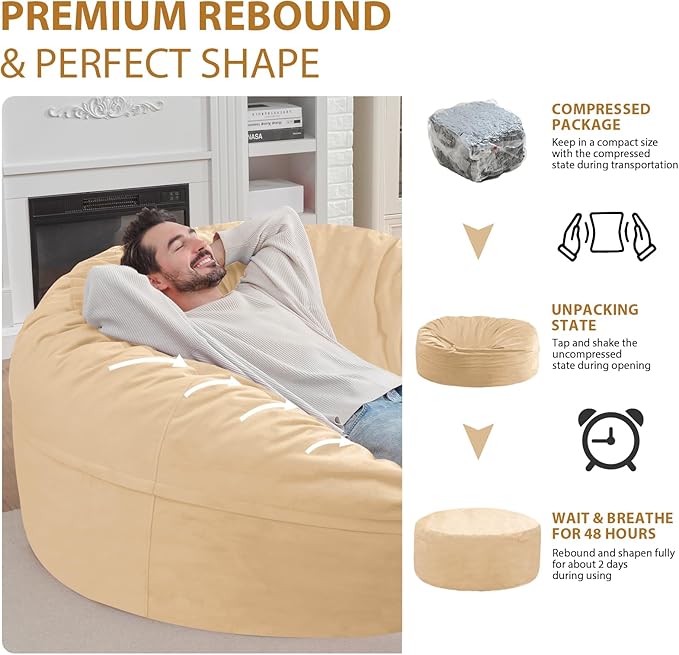 6FT Bean Bag Chair, Large Bean Bag Chairs - Image 6