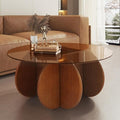 Modern Round Coffee Table with Solid Wood Legs, 31.5'' Glass Coffee Tables by dnziqi