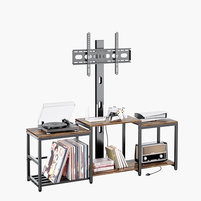 Aquzee TV Stand with Mount for up to 75 inch with Power Outlet, 58”W Wood by Aquzee
