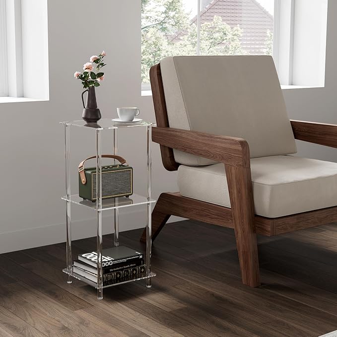 HMYHUM Acrylic Side Table for Small Spaces, 11.8" L x 11.8" W x 28" H, Small - Image 2