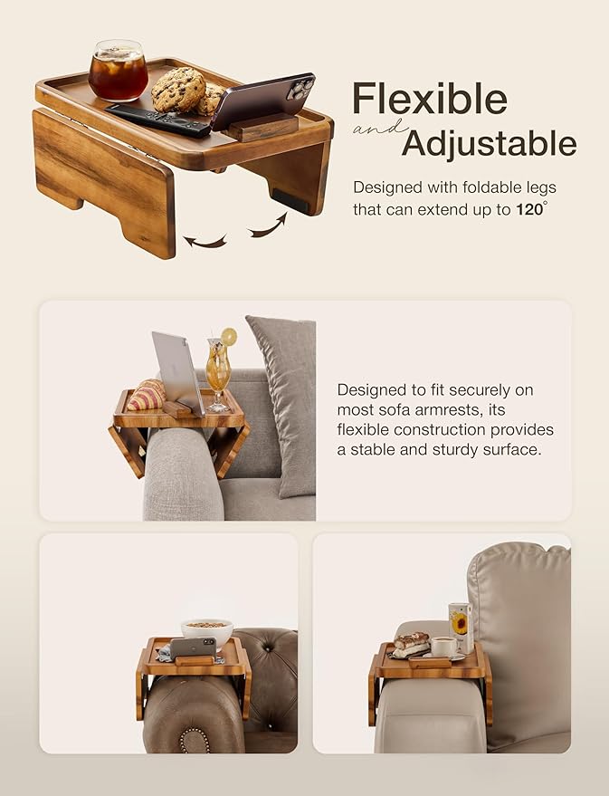 HOLANA 15.75" Acacia Couch Armrest Table - Image 4