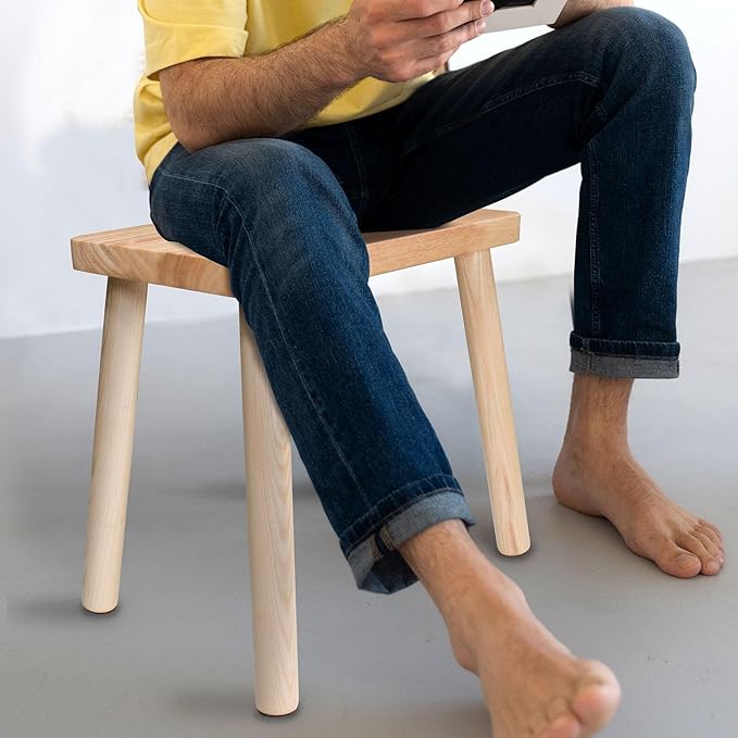 Solid Wood Step Stool, 13.4inch Square Wooden Foot Stool, Portable Short Stool - Image 8