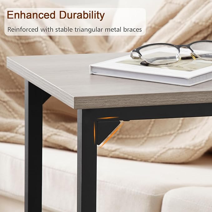 AMHANCIBLE C Shaped End Table Set of 2, Couch Tables That Slide Under, TV Tray - Image 5