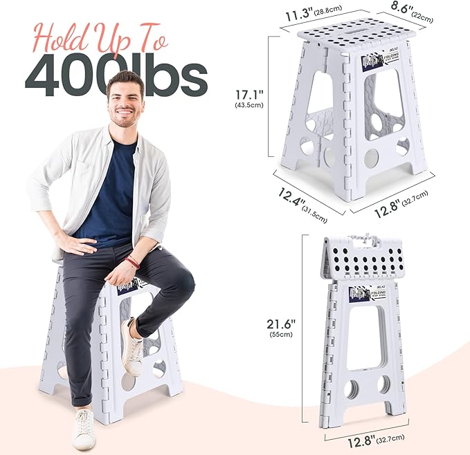 Delxo Folding Step Stool 17.5 Inch White Step Stools Foldable, Portable - Image 2