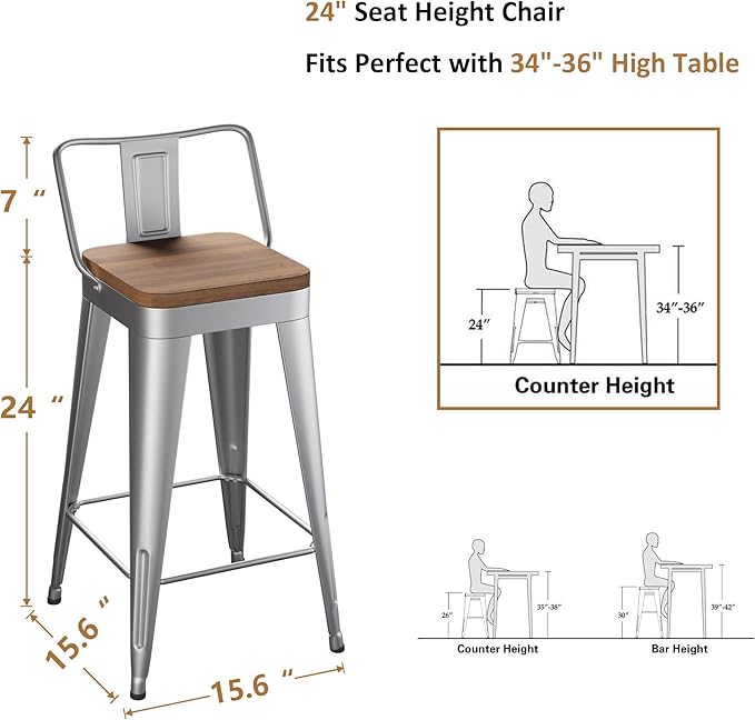 WENTMENT Bar Stools Set of 4 Counter Height Stools - Image 2