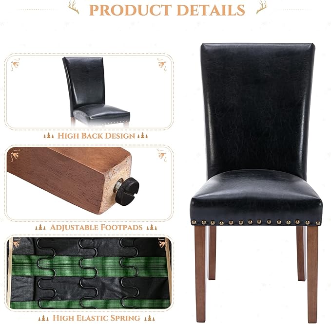 Parsons Dining Chairs Set of 6, Upholstered Nailhead PU Leather Dining Room - Image 5