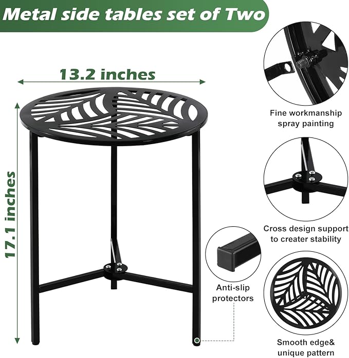 2 Packs 13" Metal Outdoor Side Tables Small Black Outside End Table - Image 3